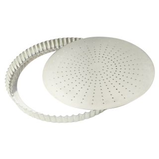 Tourtière cannelée perforée - fer blanc - fond mobile - Ø320 mm h28 mm