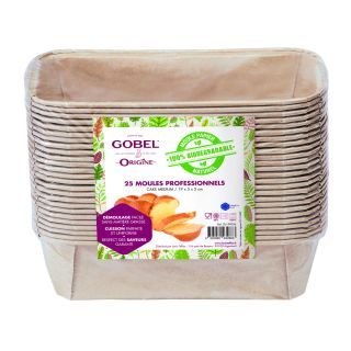 Pack de 25 moules cake medium 19 x 5 x 5 cm (papier professionnel biodégradable) Origine